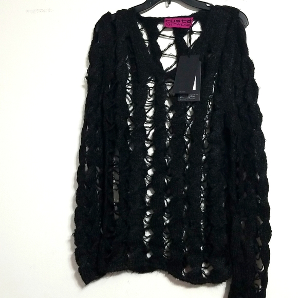 Nwt Custo Barcelona Knitwear Sweater Webbed Open Hollow Knit Vintage Alpaca L 1X - Picture 3 of 11